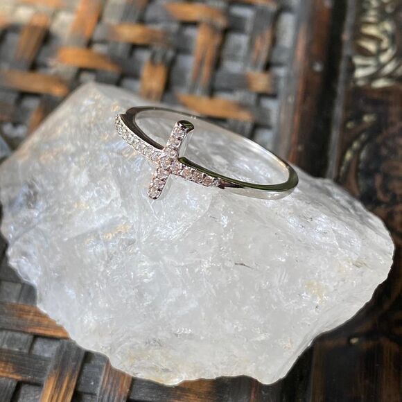 Cross CZ Sterling Silver Ring - Picture 3 of 7